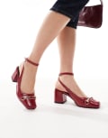[Raid] RAID Aiza ballet low block heel shoes with gold buckle in red patent 38 Red patent