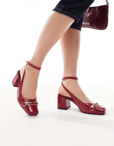 RAID Aiza ballet low block heel shoes with gold buckles in red patent - view 1
