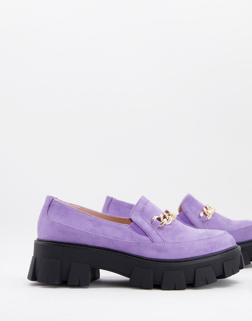 RAID Alessio chunky flat shoes with gold chain detail in lilac-Purple
