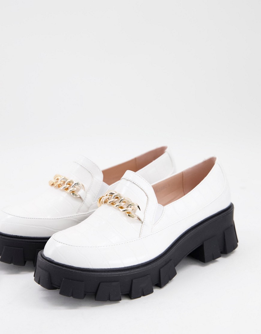 RAID - Alessio - Platte schoenen met dikke zool en gouden schakelketting in wit croc
