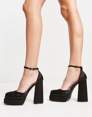 Amira double platform heeled shoes in black satin