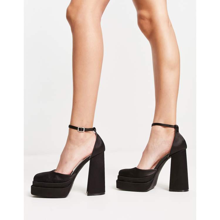 Black satin store platform heels