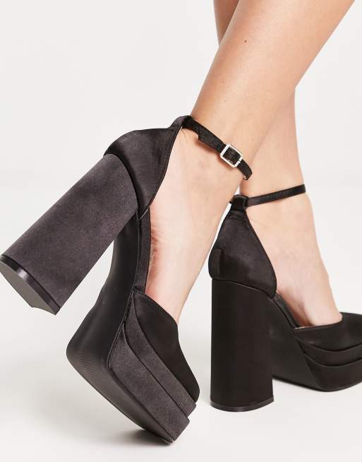 RAID Amira double platform heeled shoes in black satin