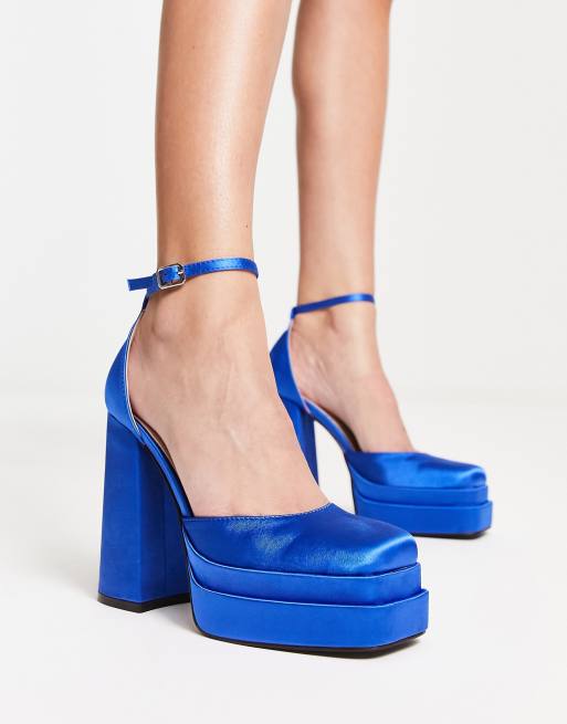 RAID Amira double platform heeled shoes in blue satin