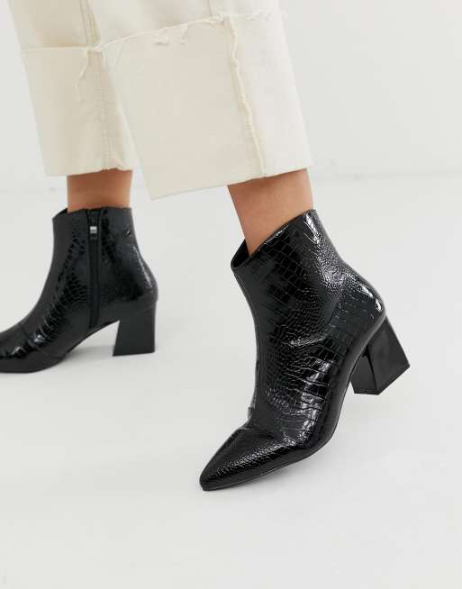 RAID Amisha black croc effect patent ankle boots