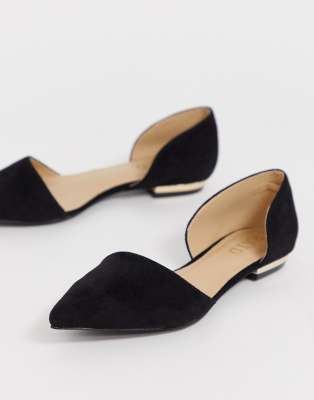 black suede flat pumps