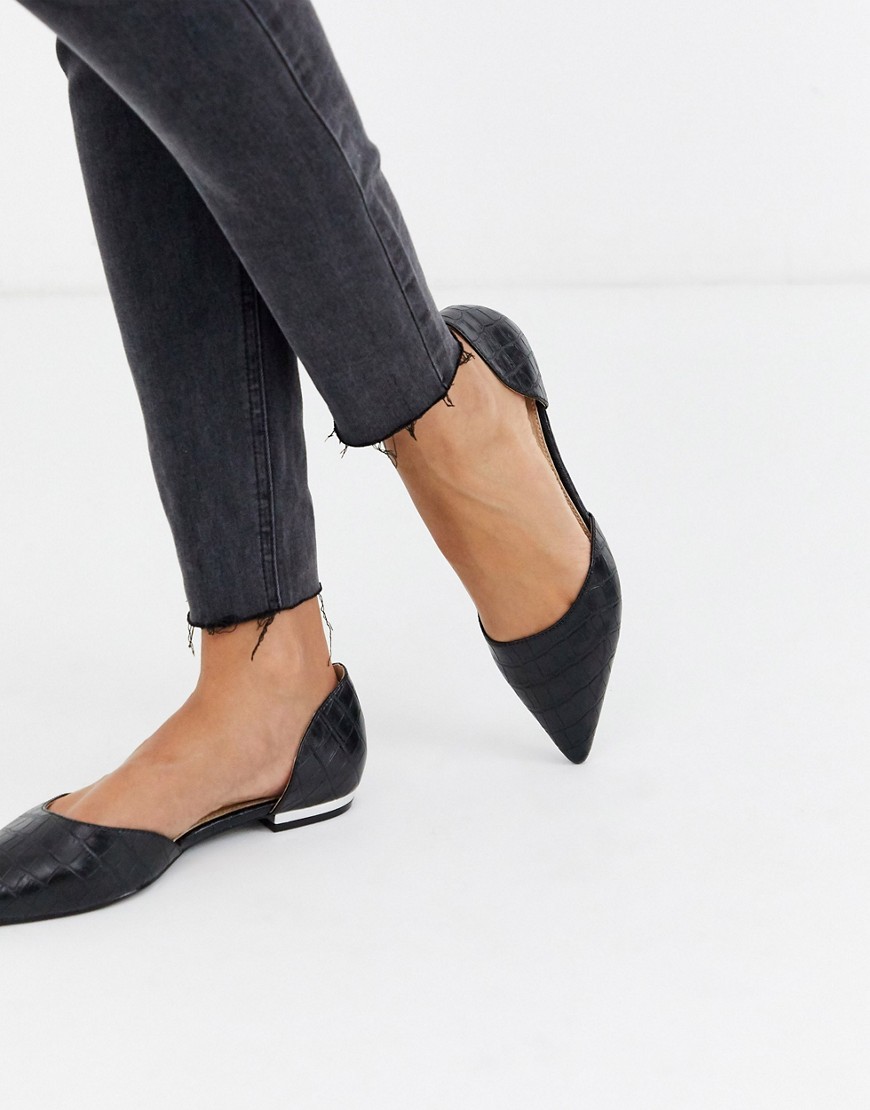 RAID - Amy - Tweedelige platte schoenen in zwart imitatiekrokodillenleer