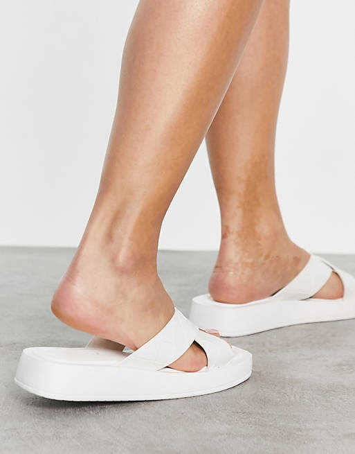 Women Flat Sandals/RAID Andina plaited chunky slide sandals in white 