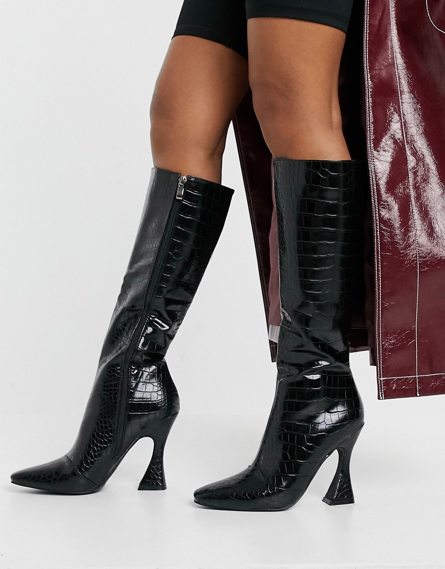 RAID Angelique knee high boots in black croc
