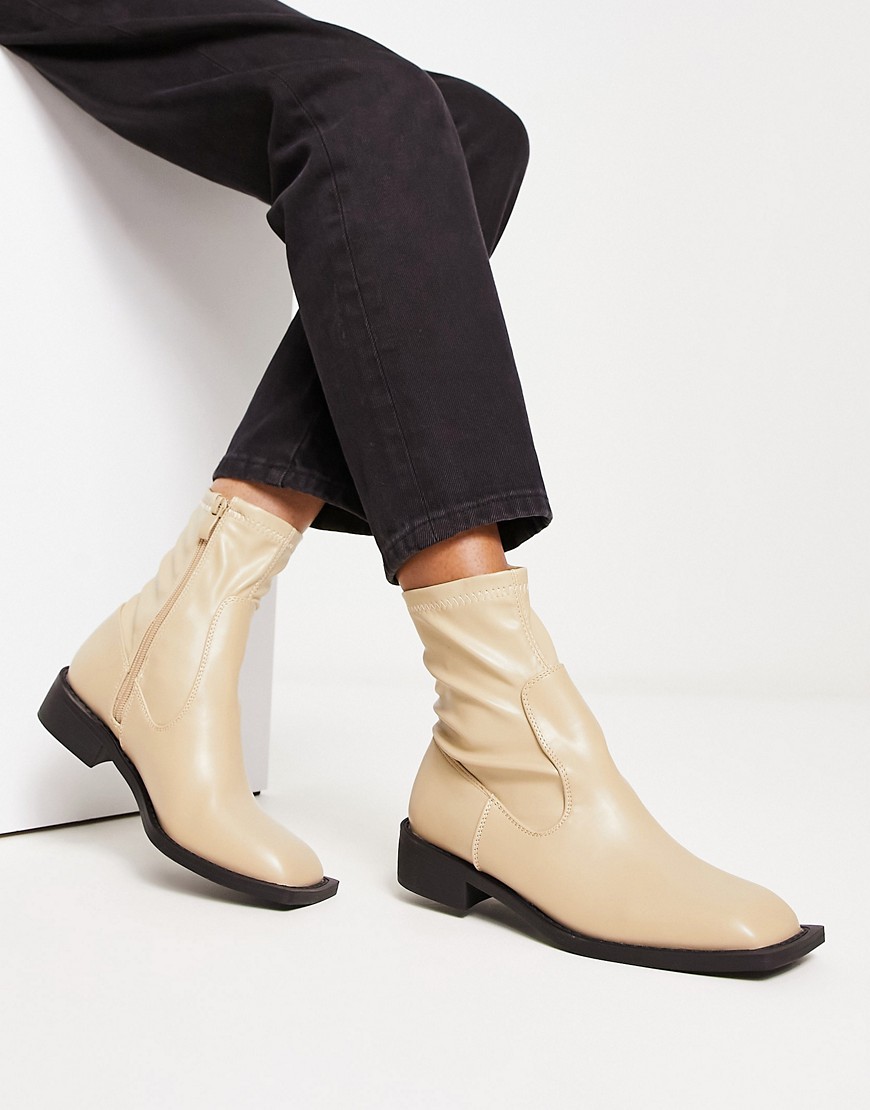 Annelien square toe sock boots in oat milk - exclusive to ASOS-Neutral
