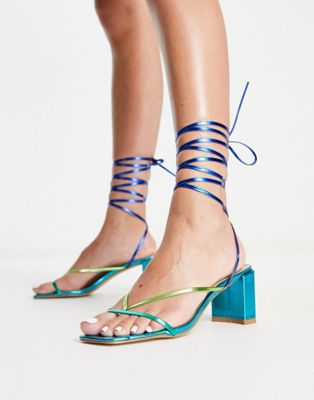 Raid Annelise tie ankle strappy sandals in mixed metallic