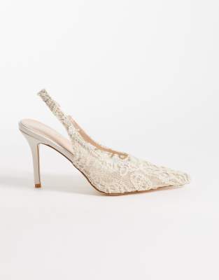 Annona - Escarpins en dentelle à talon et bride arrière - Crème-Blanc 40