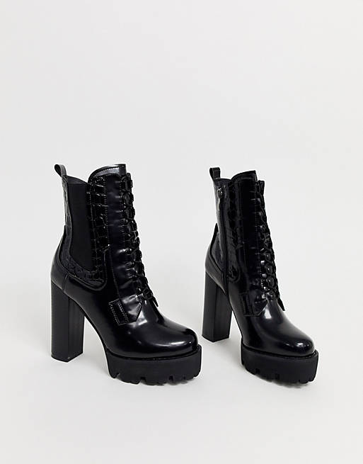 RAID Ashlynn black chunky heeled hiker boots