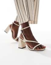 Topshop Ida strappy heeled leather sandal in off white