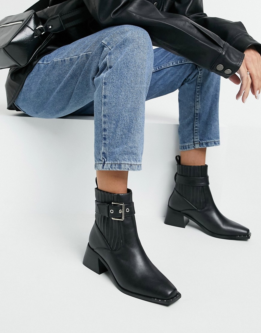 Raid Audree Square Toe Boots With Buckle In Black