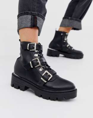 chunky black boots with buckles