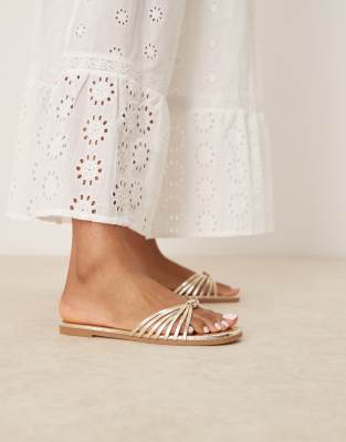 RAID - Bella - Flache Riemchensandalen in Gold mit Knotendetail-Goldfarben