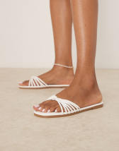 RAID Wide Fit Bella strappy knot flat sandals in white