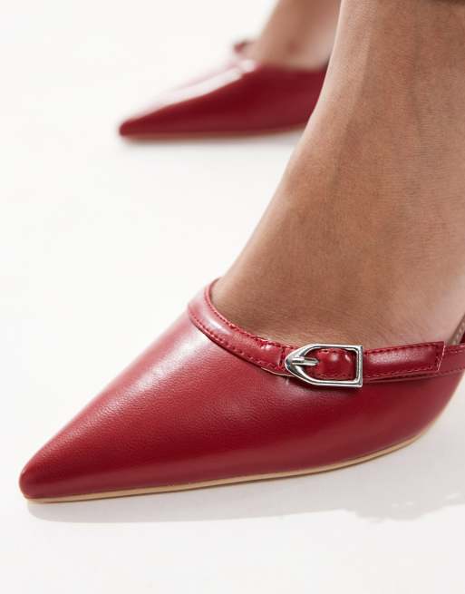 RAID Bexlie kitten heeled shoes with buckles in red, 2 of 4