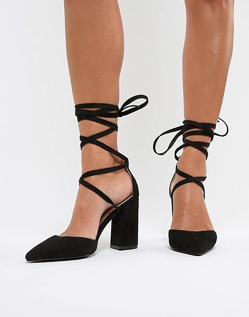 RAID black pointed tie up block heeled shoes | ASOS