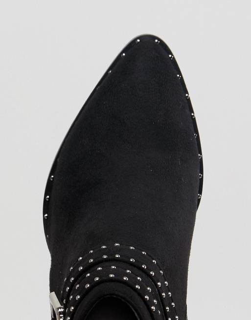 Raid jack black studded buckle detail flat boots hotsell