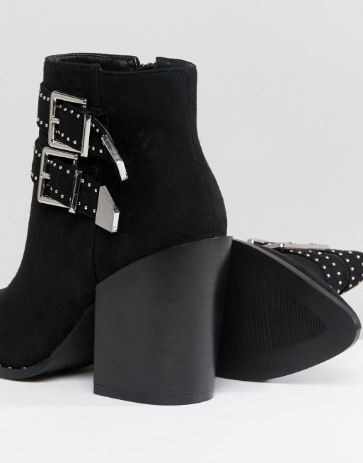 Black studded hotsell heeled ankle boots