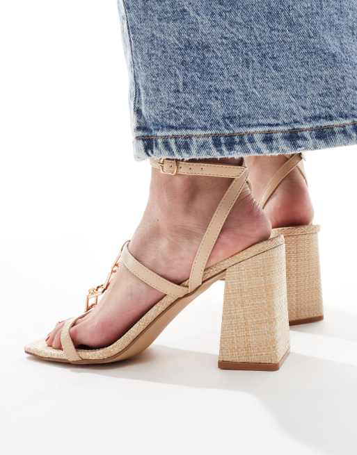 Raid Blink Sandali con tacco largo in rafia color naturale ASOS