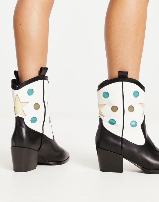 RAID Blu star print western boots in black