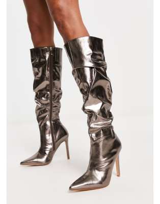 Raid - Brayden - Kniehohe Stiefel in Metallic-Champagner mit Stiletto-Absatz-Rosa