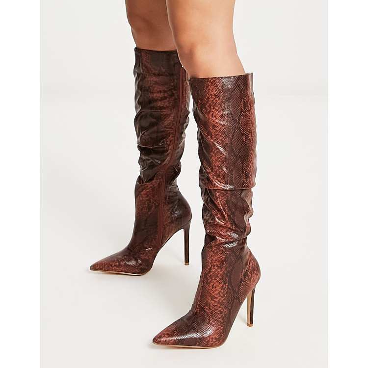 Raid Brayden stiletto knee boots in tan snake print ASOS