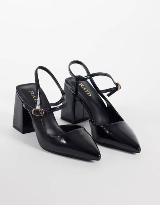 RAID bred passform Merrill slingback-skor med blockklack och spetsig tå i svart, 4 av 4
