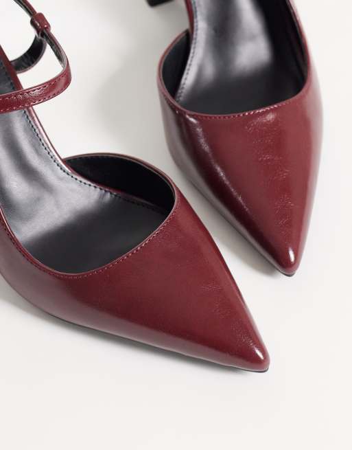 RAID buty slingback na obcasie klockowym ze szpiczastymi noskami w kolorze burgundowym, 3 z 4