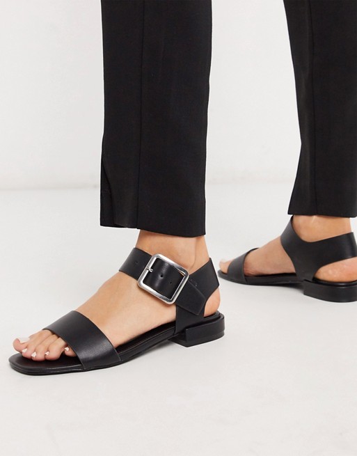 RAID Callum two part flat sandals in black with silver buckle