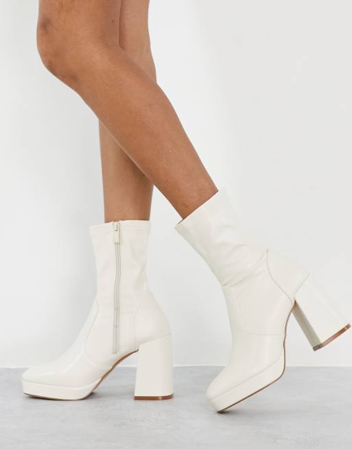 RAID Cannon mid heel platform sock boot in cream