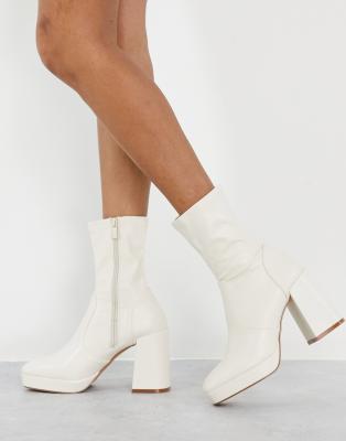 low heel cream boots