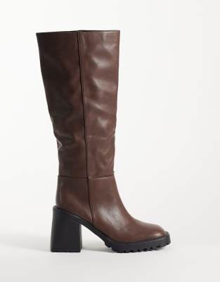 Raid Carnie Block Heel Knee Boots In Brown