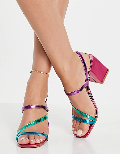 RAID Catherine block heeled sandals in metallic rainbow