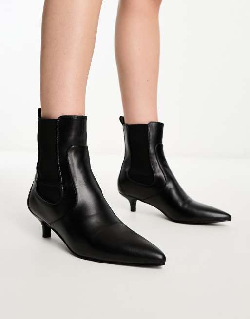 Leather ankle 2025 boots kitten heel