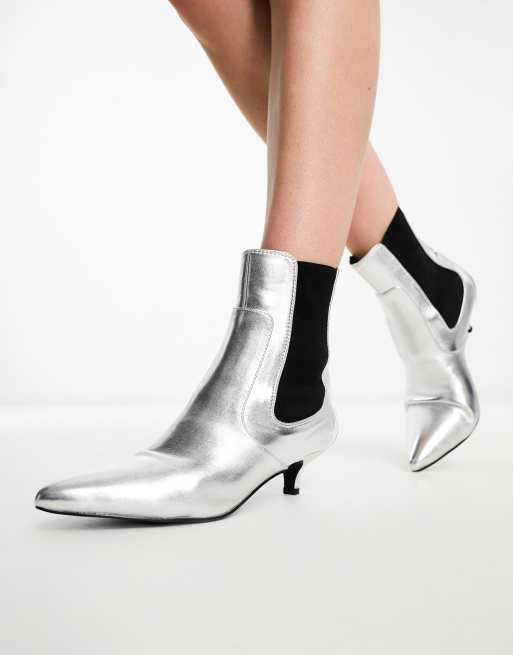 RAID Cedar kitten heeled ankle boot in silver ASOS