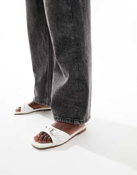RAID Celini flat sandals in white patent - view 1
