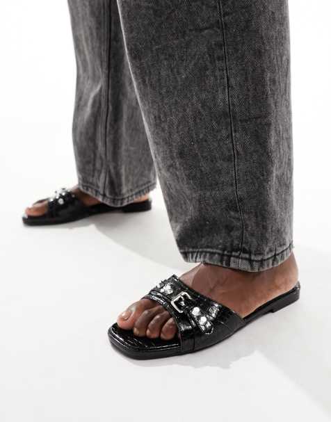 RAID – Celini – Svarta, lackade platta sandaler - view 1