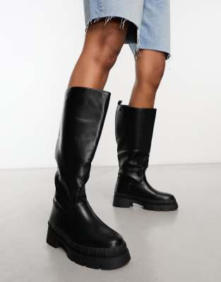 Raid Challenge Chunky Flat Knee Boots In Black