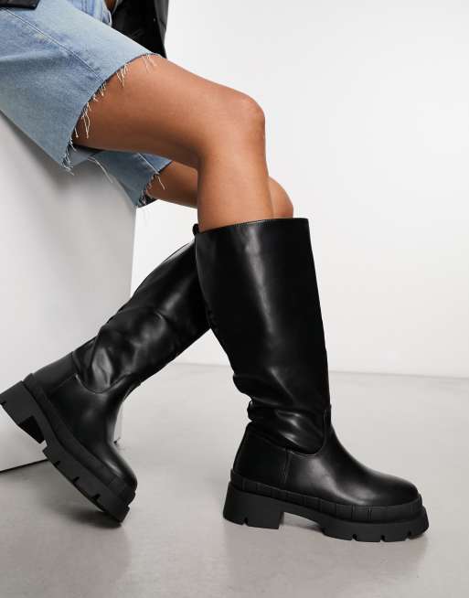 Raid – Challenge – Flache, kniehohe Stiefel in Schwarz mit dicker Sohle , 3 von 4