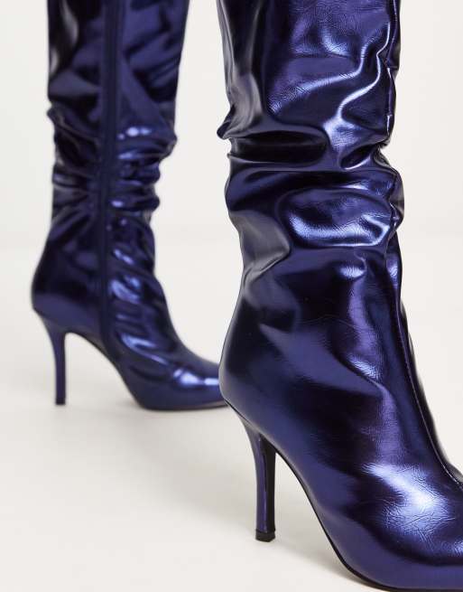 Royal blue high heel cheap boots