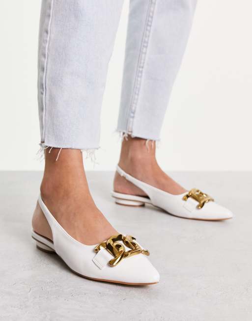 RAID Chaussures plates a boucle doree Blanc ASOS