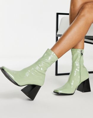 RAID Clever mid heel patent sock boot in sage green - ASOS Price Checker