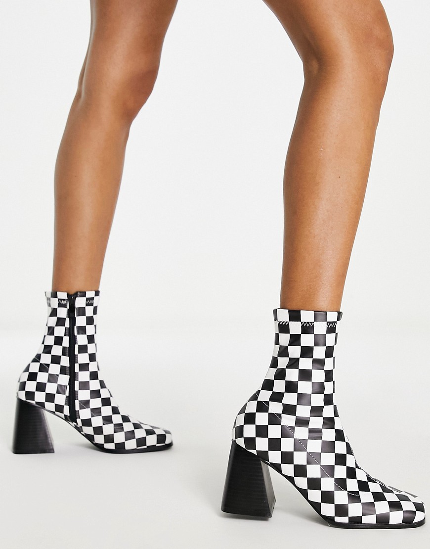 RAID Clever mid heel sock boot in mono checkerboard-Multi