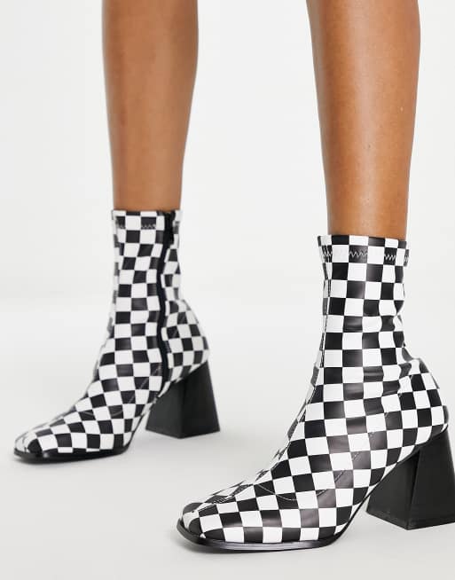 Black and white cheap checkered boots