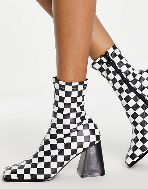RAID Clever mid heel sock boot in mono checkerboard