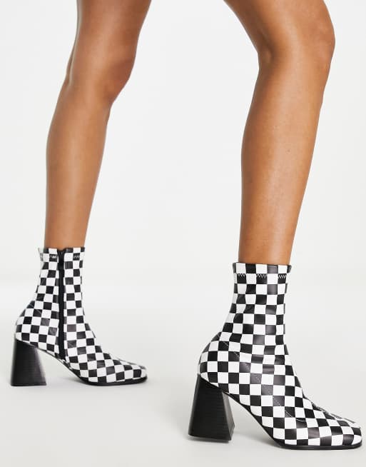 RAID Clever mid-heel sock boots in mono checkerboard